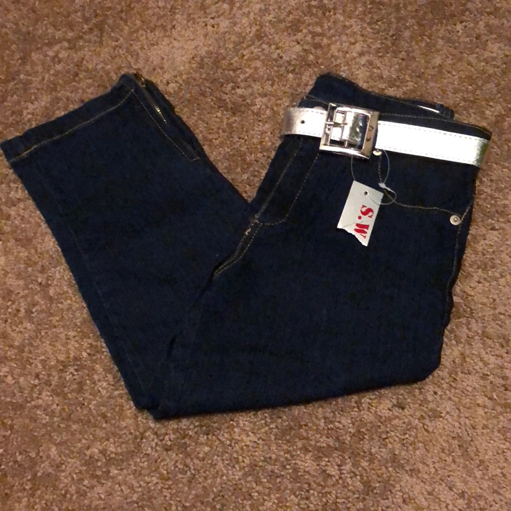 SWAK Capri Jeans Girls Size 10 Denim Blue Silver Belt‎ NWT